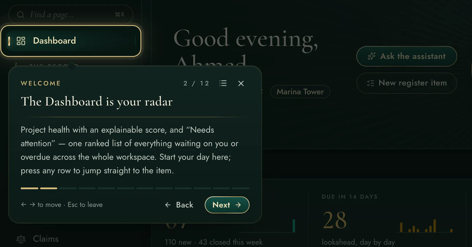The first-login guided tour